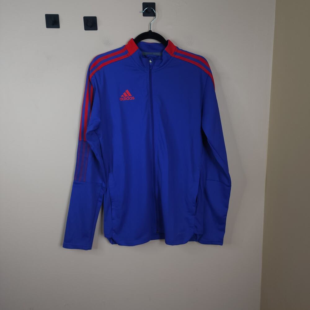 adidas 3 Stripe Tricot Full Zip Jacket in Blue Size M